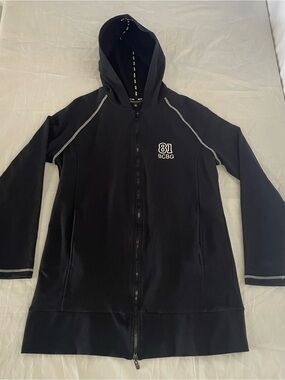 BCBG maxzria Black Hooded Zip Jacket with Contrast Stitching women sweatshirt XL